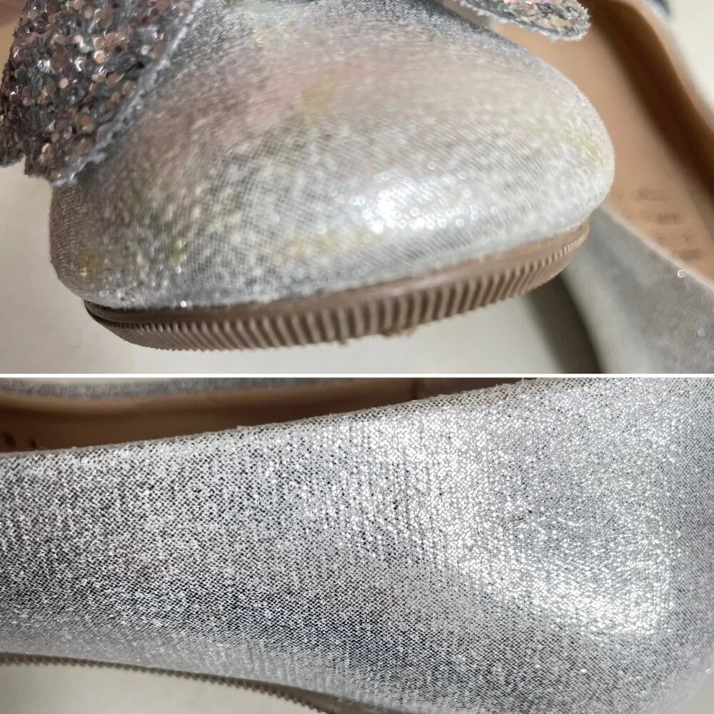 KidExpress Silver Glitter Bow Ballet Flats Size EU 31